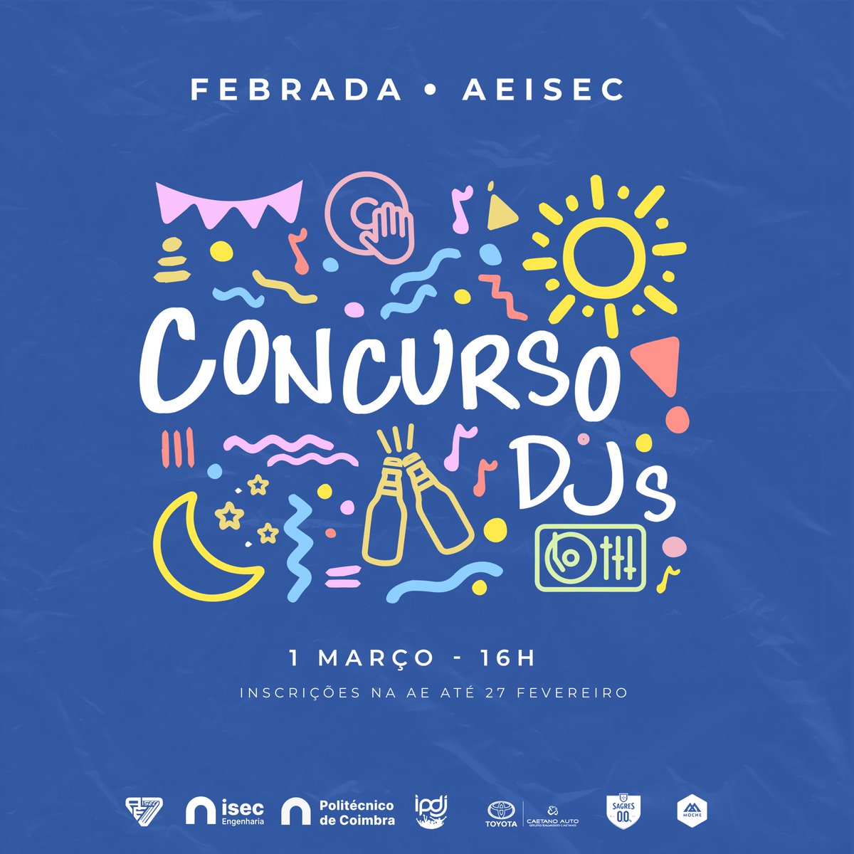 Estás preparado para voltar às aulas em grande? Não percas a primeira febrada do ano, já no dia 1 de março 🎉 

Desta vez temos um concurso especial a decorrer durante a febrada! O primeiro concurso de DJs do ISEC 😊 Passa na AE para te inscreveres