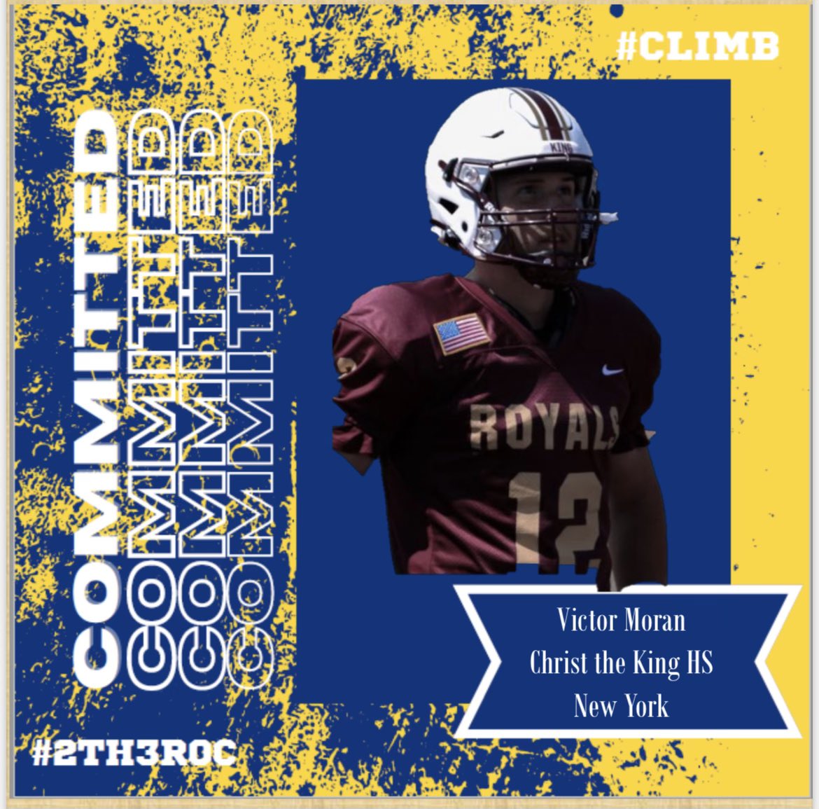 I am pleased to announce my commitment to the Univ. of Rochester! I am very excited to continue my academic &amp; athletic career at the next level! Thank U  <a href="/CoachRMoore34/">Coach Randi Moore</a>, <a href="/UofRFootball/">Rochester Football</a>,<a href="/AboutUOutreach/">About U Outreach</a>, <a href="/Harlem__Jets/">Harlem Jets Youth Sports and Development</a> <a href="/ctkfootball/">CTKROYALSFOOTBALL</a> &amp; @SimmsCompleteQB for helping me achieve this.