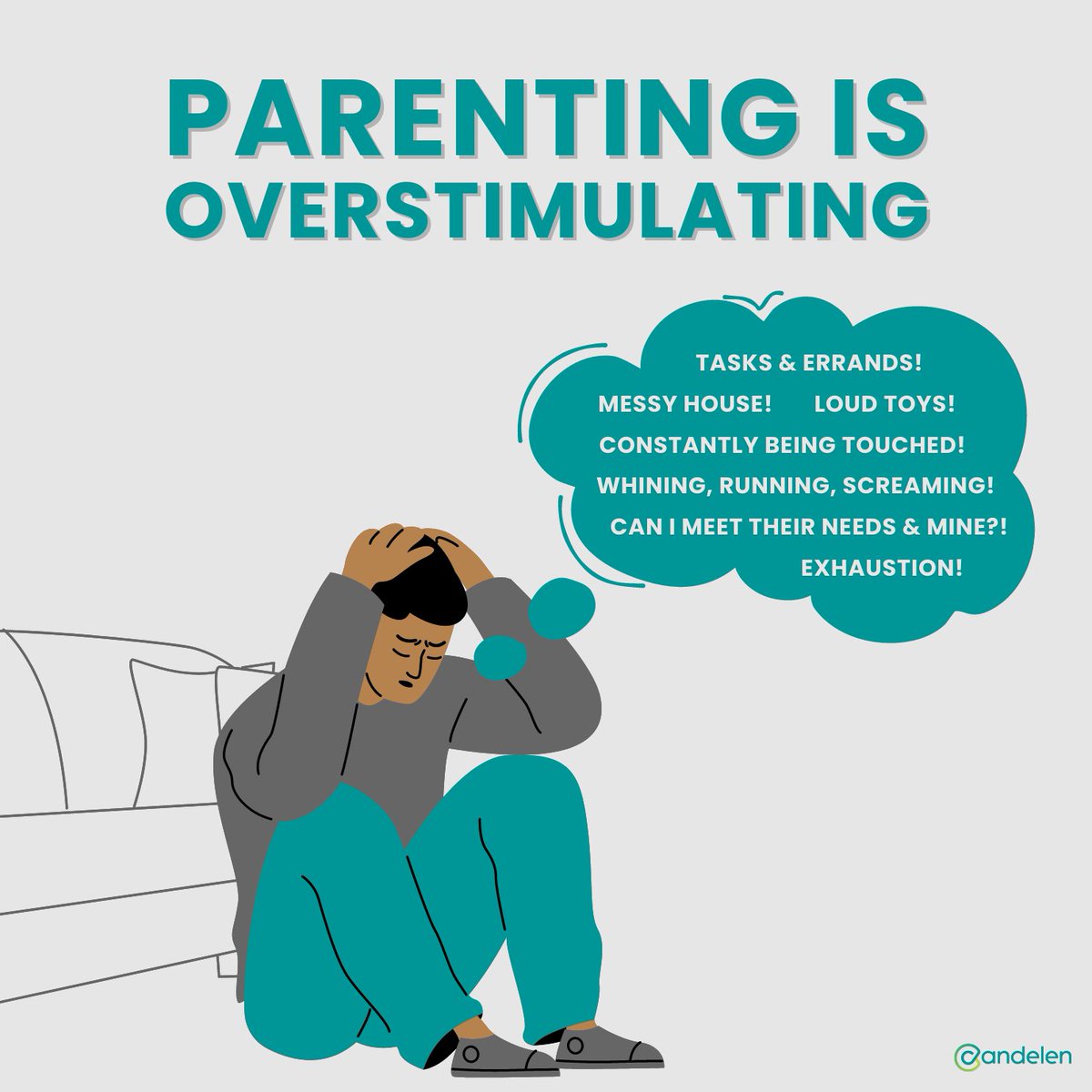 Candelen_'s tweet image. So many parents experience overstimulation! In addition to this #overstimulation, you may worry about it negatively affecting the way you&apos;re able to &quot;show up&quot; for your kids.

🧵 Here are a few ways to begin decreasing overstimulation as a parent: