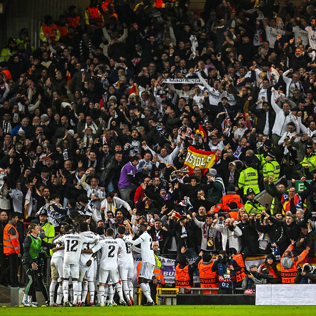 brfootball's tweet photo. Real Madrid are throwing a party at Anfield 🍾 https://t.co/diVXfyiGME