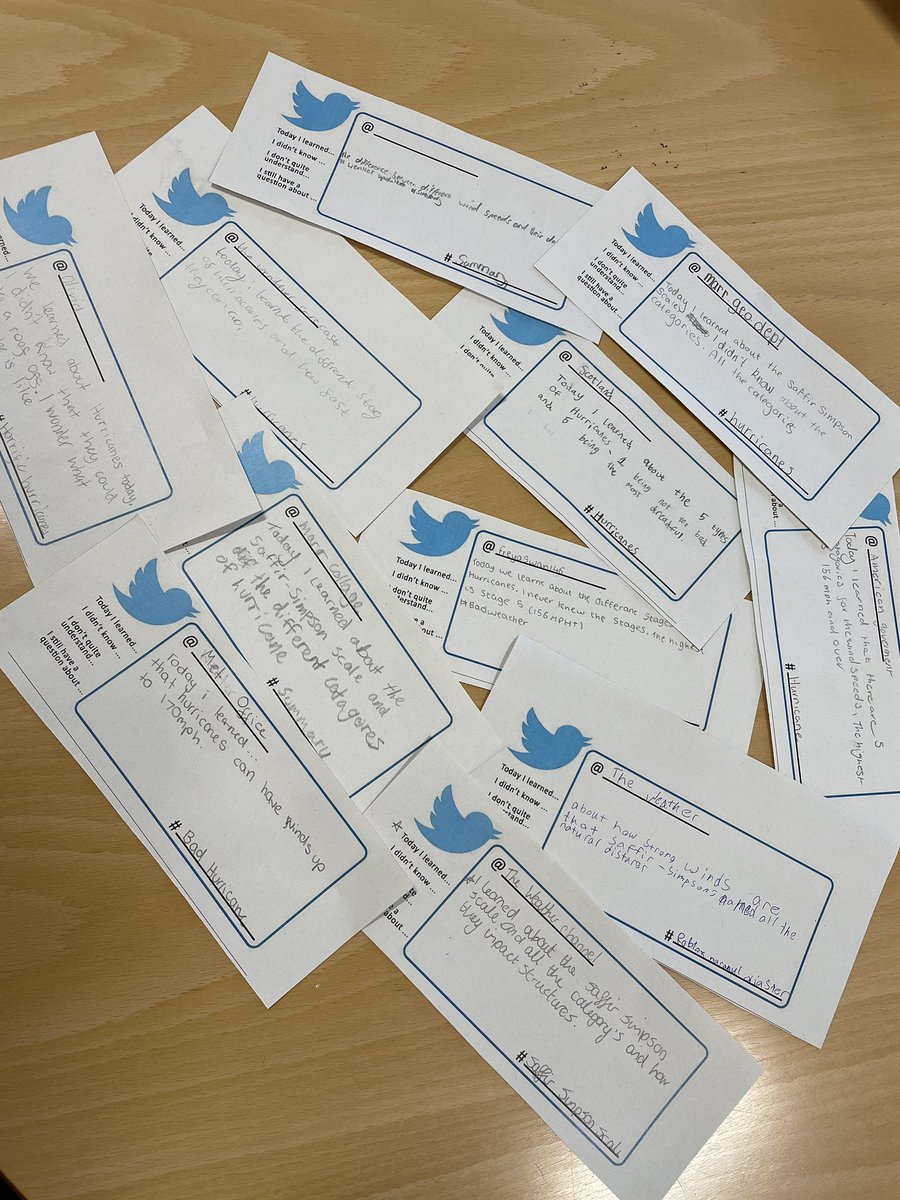 MarrColOfficial's tweet photo. Class 1L2 were sharing their learning in Geography through exit pass tweet, describing the difference between Cat 1 and Cat 5 hurricanes 💨💨. @MarrGeog @sacmtv https://t.co/iVt5Dyuhl3