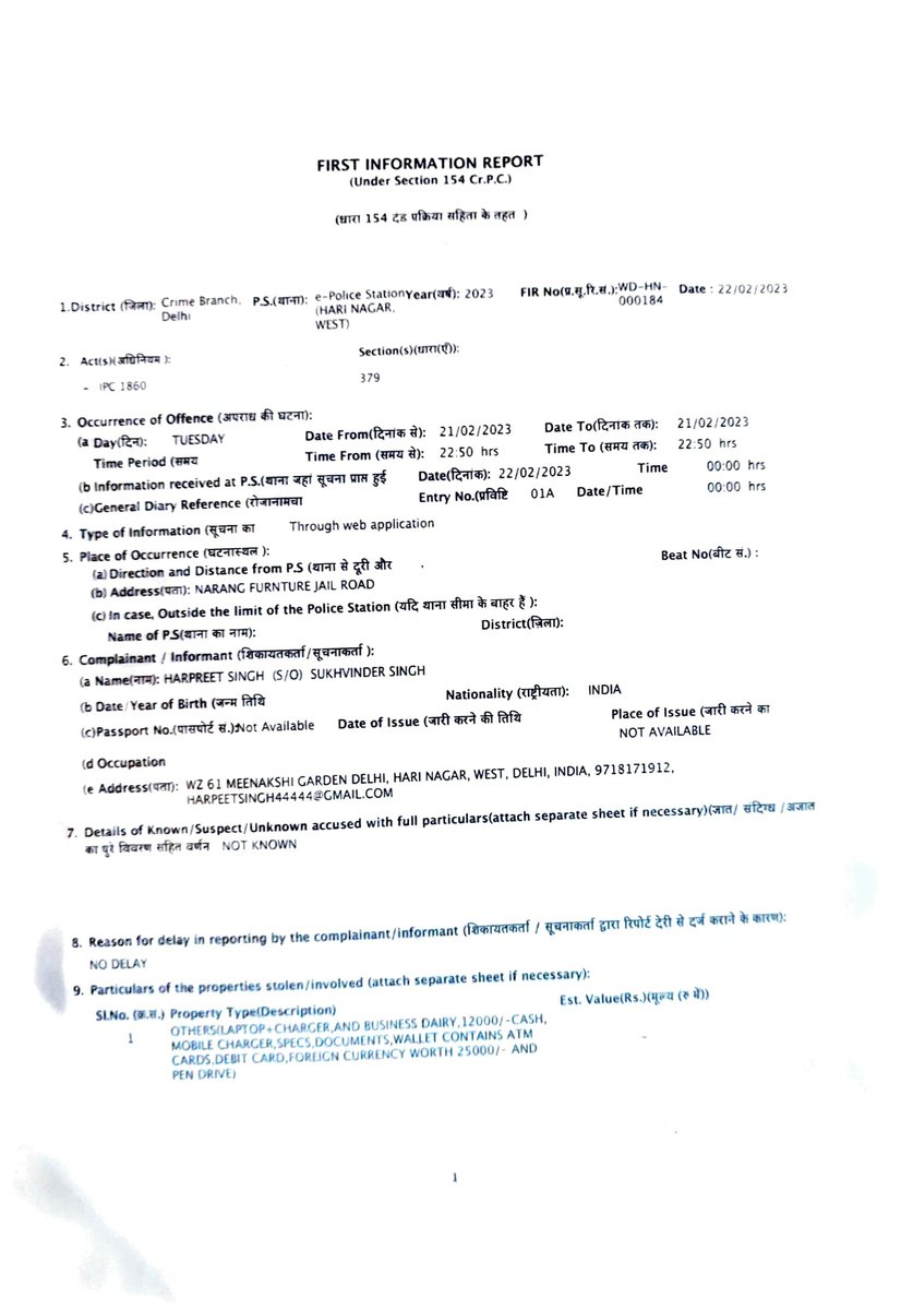 HarpreetArjun44's tweet photo. @RajivBabbarbjp 
@TajinderBagga 
@ArvindKejriwal 
@CPDelhi

Seeking the positive response in short time. FIR is registered and attached.

Thanks &amp; Regards,
Harpreet Singh (Arjun)
9718171912 https://t.co/S3wyonC84Y