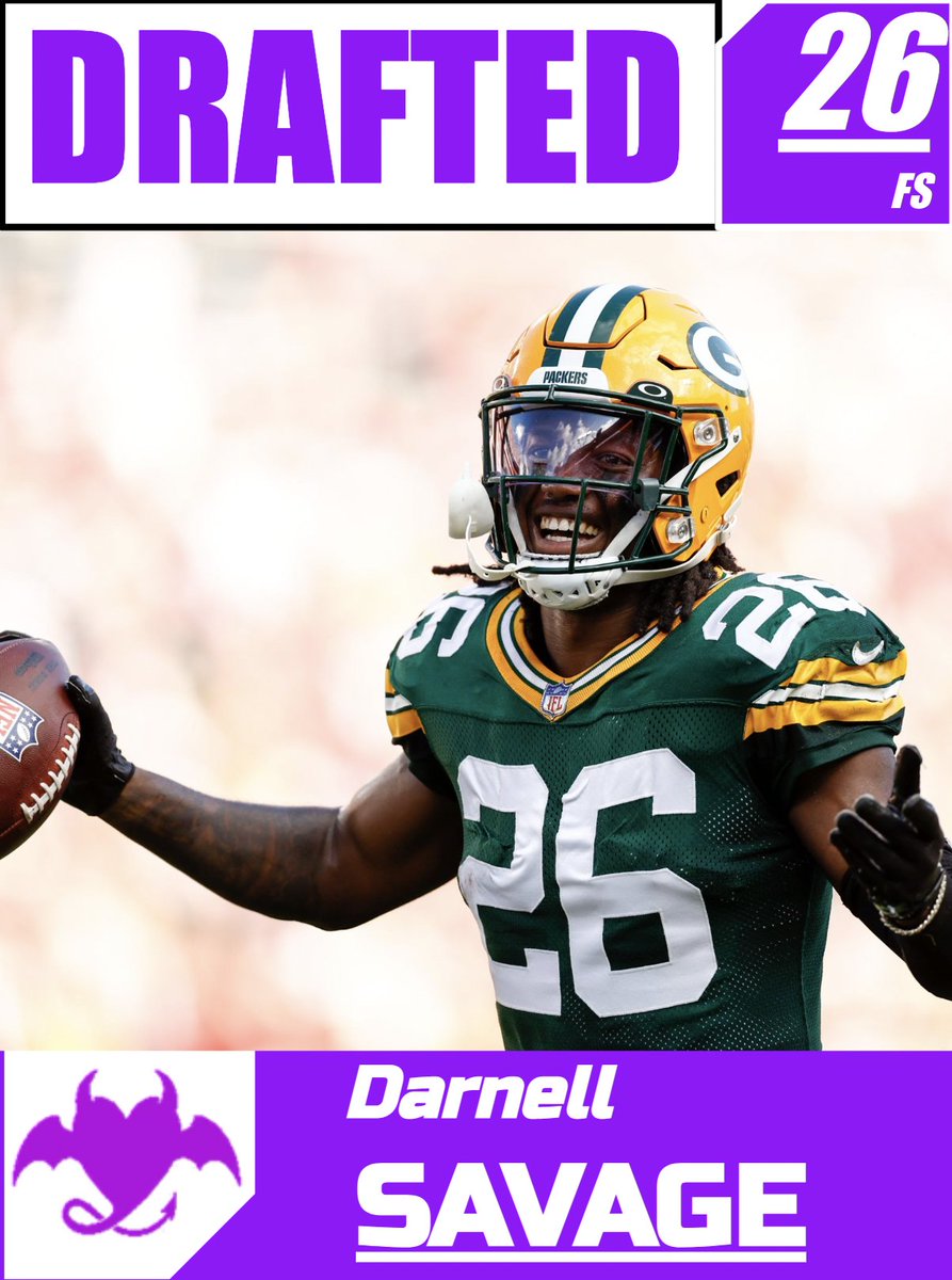 DoverDemonsRFL's tweet photo. With our 12th pick in the @RFLLeague draft, Dover has selected Safety Darnell Savage, who will join a secondary that already includes Harrison Smith (R4) and Taron Johnson (R10)! https://t.co/Ei2AyjmChT
