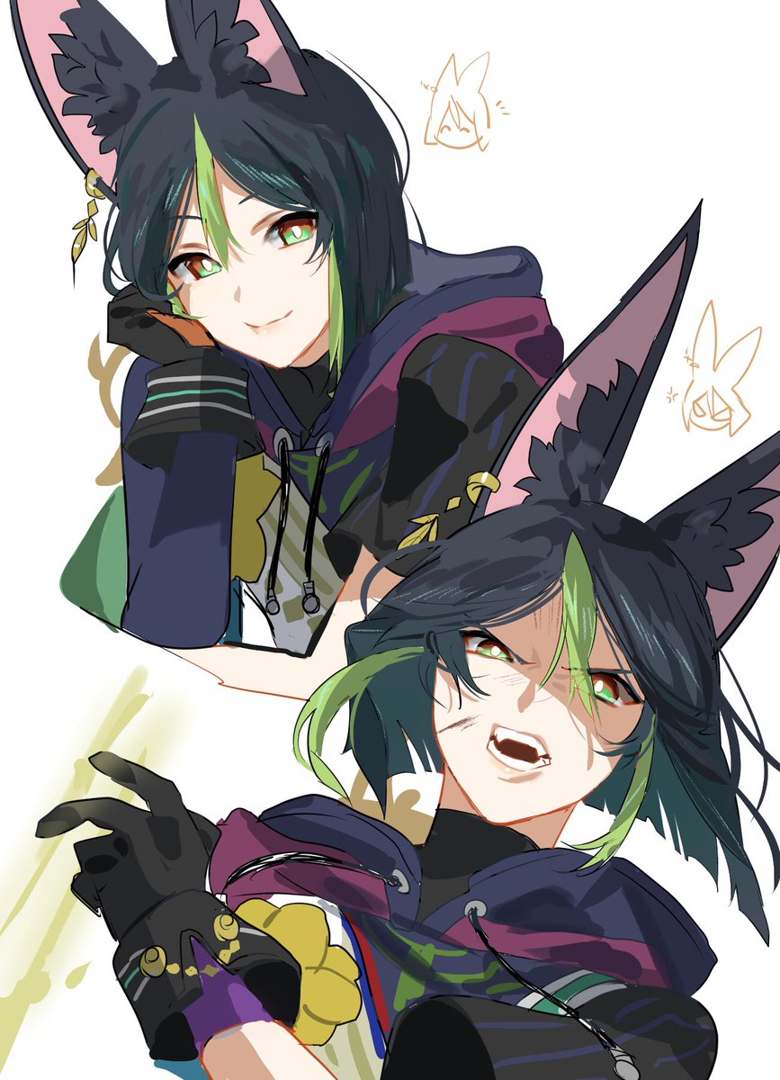 1boy animal ears male focus gloves green eyes fox ears green hair  illustration images