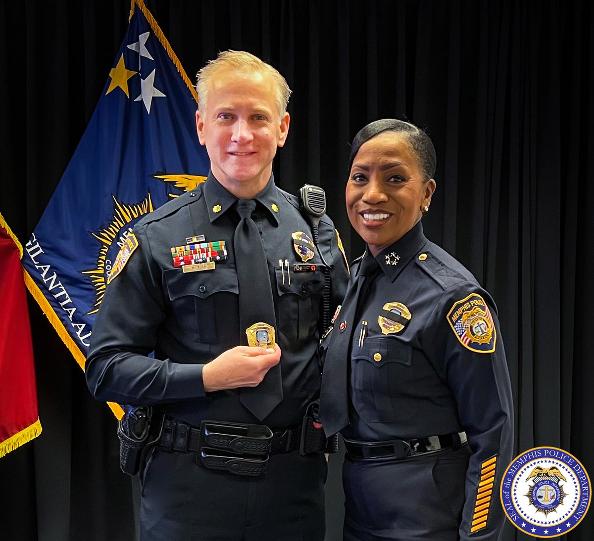 #Congratulations to the newly promoted Deputy Chief Stephen Chandler, Colonel Frank Winston, Colonel Stanley Johnson, and Colonel Martin Kula. Thank you for all the hard work and dedication you all put toward serving our community!