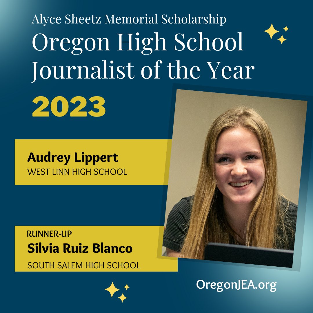 Congratulations to Audrey Lippert for being named the 2023 Oregon High School Journalist of the Year for 2023! Also congratulations to Silvia Ruiz Blanco from South Salem as she is the runner-up. <a href="/wlhsNOW/">wlhsNOW</a> @westlinnweeklywakeup <a href="/Clypian/">Clypian</a> <a href="/Saxoninfo/">South Salem Saxons</a> <a href="/WLHSAmplifier/">West Linn Amplifier</a>