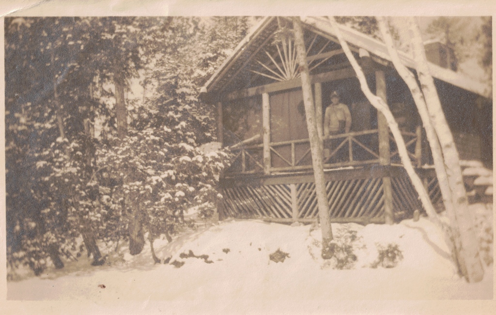 HistoricSL's tweet photo. #ImageOfTheWeek: It looks like March will come in like a lion, like this photo taken on 3/8/1909. The caption on the back reads, “Camp… opp. Benj. Hall’s Lodge.” The owner of the camp is not known, but it is possible that it was on Oseetah Lake. [HL Collection, 2021.1.46.] https://t.co/vPWGJHfB30