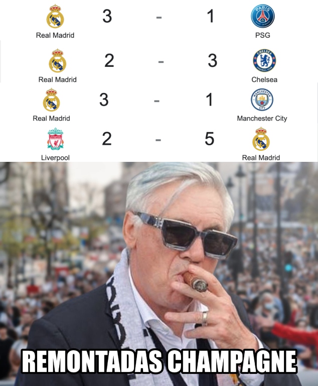 Disculpa si no te gusta el Real Madrid de Carlo Ancelotti, pero así son LAS REMONTADAS CHAMPAGNE.