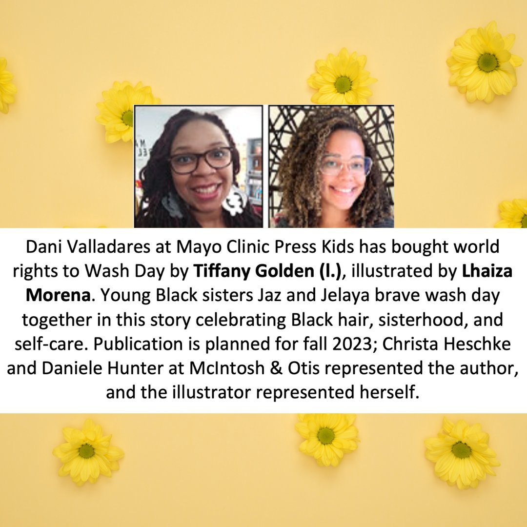 We're thrilled for <a href="/MsTee13/">Tiffany Golden</a>, whose newest picture book WASH DAY will come out with <a href="/Mayoclinicpress/">Mayo Clinic Press</a> 10/17/23! This sweet story celebrates Black hair, sisterhood, and self-care, and we can't wait for you to read it. Pre-order today! bit.ly/3IGlQ8h