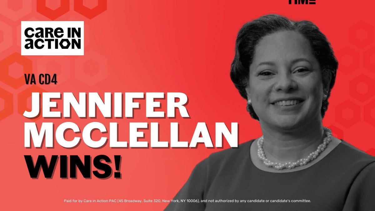 Care In Action (@careinactionus) on Twitter photo We are beyond proud to congratulate <a href="/JennMcClellanVA/">Jennifer McClellan</a> on her victory in #VA04!
For the first time in history, a Black woman is representing VA in Congress! That’s what we call a WIN! 👏🏿 🎉 ❤️ We are beyond proud to congratulate <a href="/JennMcClellanVA/">Jennifer McClellan</a> on her victory in #VA04!
For the first time in history, a Black woman is representing VA in Congress! That’s what we call a WIN! 👏🏿 🎉 ❤️