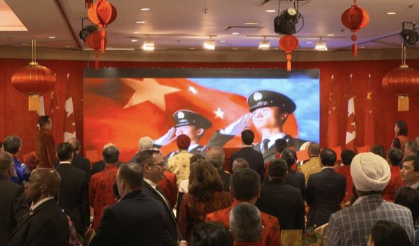RealAndyLeeShow's tweet photo. Trudeau: “I have been saying for years that China is trying to interfere in our democracy, in the processes in our country, including during our elections. We are aware of this.”

That’s Justin Trudeau standing in salute to the People’s Republic of China at the front.

In Canada. https://t.co/OVOlG3dlQX