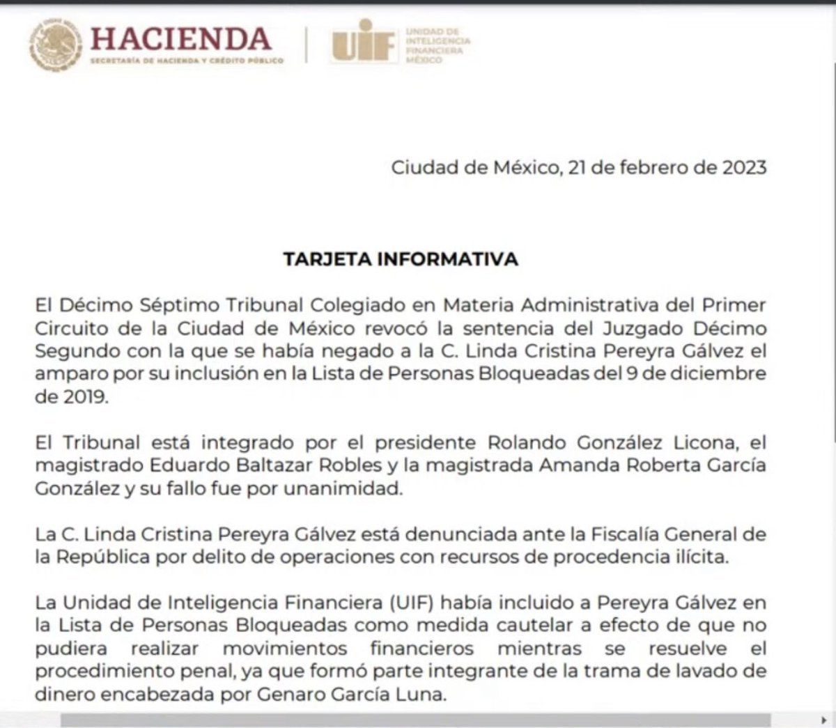 HLFrisbie's tweet image. Y así hoy la justicia de México y su infatigable abrazo a la impunidad

Los magistrados Rolando González Licona, Eduardo Baltazar Robles y la magistrada Amanda Roberta García, le dan acceso al dinero a la esposa del criminal #GarciaLuna anulando la orden de la Unidad de…