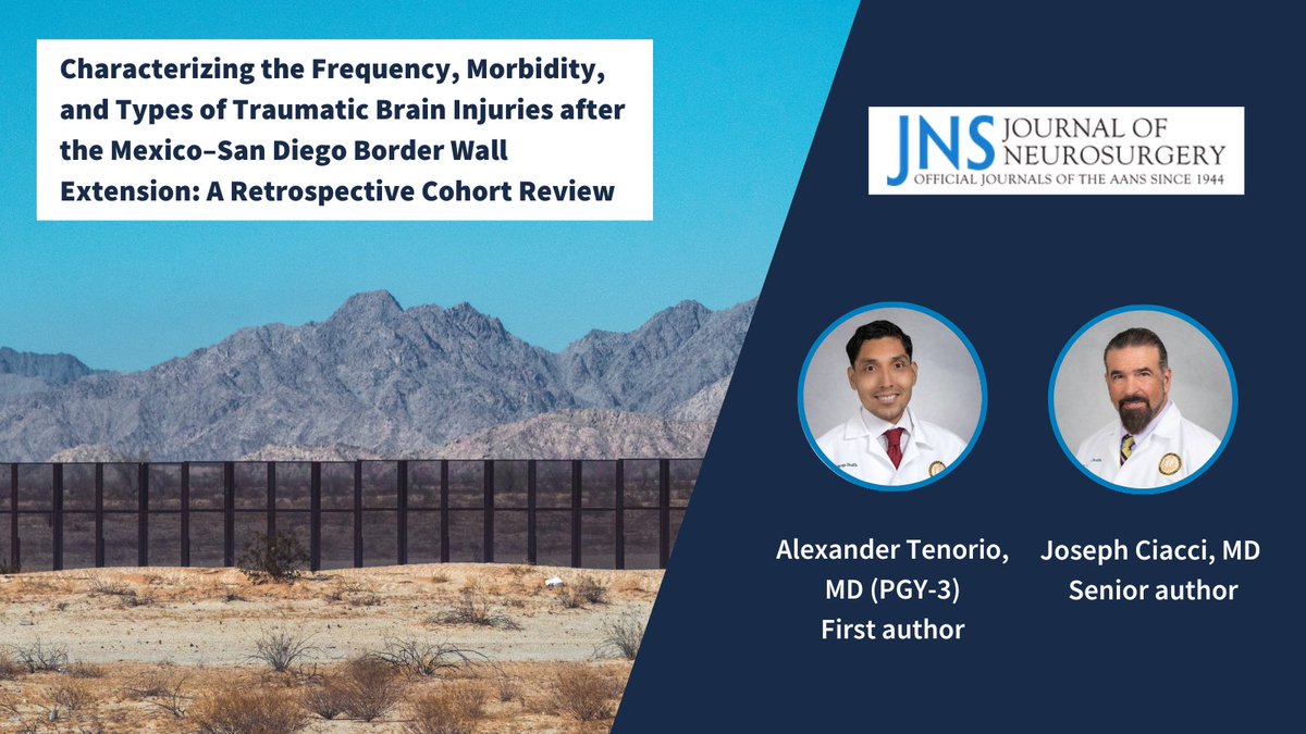 Joseph Ciacci (@drjosephciacci) on Twitter photo We report a surge in traumatic brain injuries following the 2019 height increase of the U.S.-Mexico border wall in San Diego, which was linked to increased mortality and economic costs. Read more in <a href="/TheJNS/">Journal of Neurosurgery</a>: bit.ly/3KgFJE5 <a href="/UCSDNeuroSurg/">UC San Diego Neurological Surgery</a> <a href="/AlexTenorioMD/">Alexander Tenorio, MD</a> <a href="/UCSDnews/">UC San Diego News</a> We report a surge in traumatic brain injuries following the 2019 height increase of the U.S.-Mexico border wall in San Diego, which was linked to increased mortality and economic costs. Read more in <a href="/TheJNS/">Journal of Neurosurgery</a>: bit.ly/3KgFJE5 <a href="/UCSDNeuroSurg/">UC San Diego Neurological Surgery</a> <a href="/AlexTenorioMD/">Alexander Tenorio, MD</a> <a href="/UCSDnews/">UC San Diego News</a>