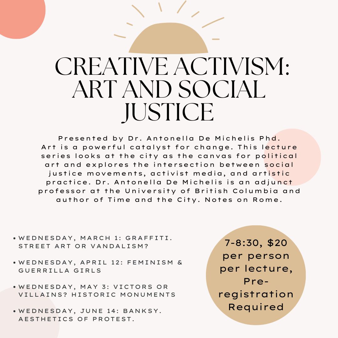 pentartgallery's tweet photo. 🎨 Art as a catalyst for change! Join PAG for an eye-opening lecture series presented by Dr. Antonella De Michelis, Ph.D. 🌆

The first of Four Lectures is 1 week away. Registration here:
https://t.co/GQZx3vajl4

Week 1: March 1st 7 pm - 8:30 pm
Graffiti: Street art or Vandalism? https://t.co/7gjvB9fmsr