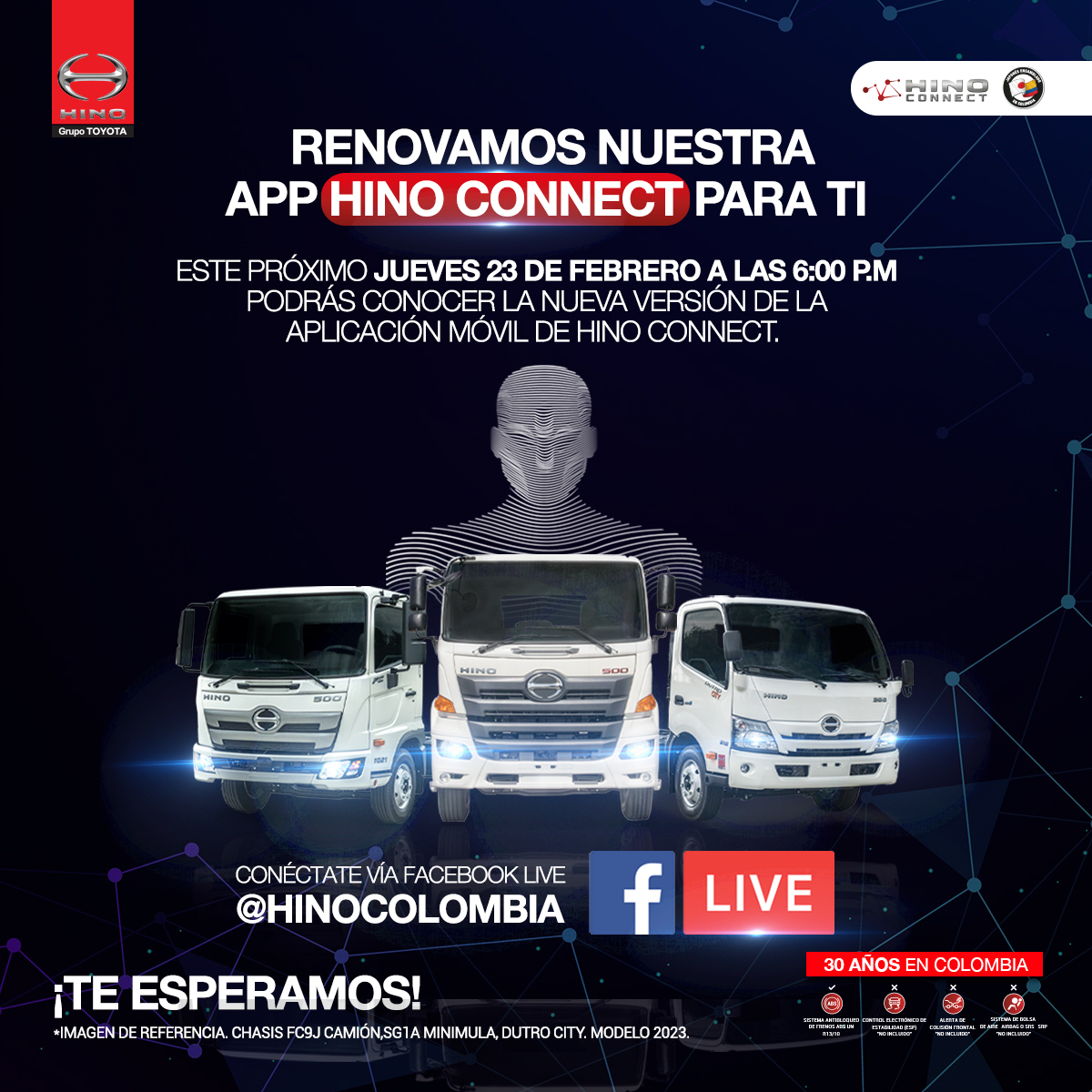 HinoColombia's tweet photo. 📌*IMPORTANTE* Acompáñanos este jueves 23 de febrero a un nuevo #FacebookLive donde hablaremos sobre la nueva versión de nuestra App #HinoConnect y les contaremos a fondo cuáles son sus beneficios.
¡Sigamos trabajando y creciendo juntos! 👉 ¡No olvides nuestra cita! https://t.co/Byi1WMvLpm
