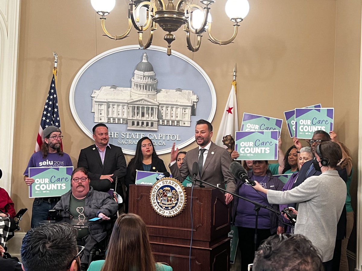 seiucalifornia's tweet photo. HAPPENING NOW: Press conference announcing In-Home Support Services Employee-Employer 
Relations Act, a plan to protect the human right to home care  @SEIU2015 @UDWA @MattHaneySF @AsmCarrillo @MSantiagoAD54 https://t.co/paifpENcPa