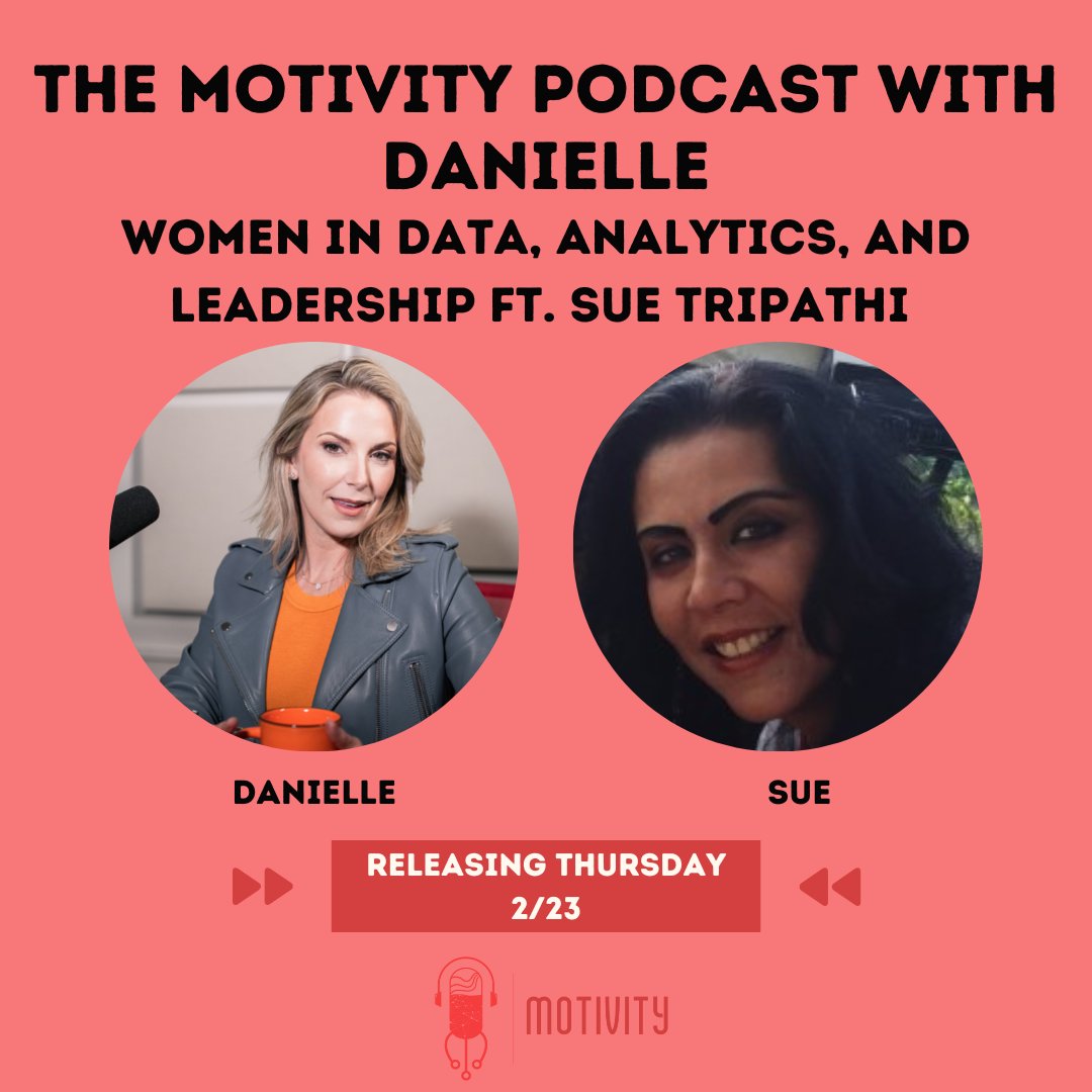 MotivityPodcast's tweet photo. New Motivity Podcast episode featuring Sue Tripathi releasing Thursday. Sue is an expert in data, analytics, and leadership, bringing with her a wealth of knowledge as she joins Danielle for a captivating discussion on women in these areas. 
-
#womeninbusiness  #data #motivity https://t.co/VgHhwpLrdO