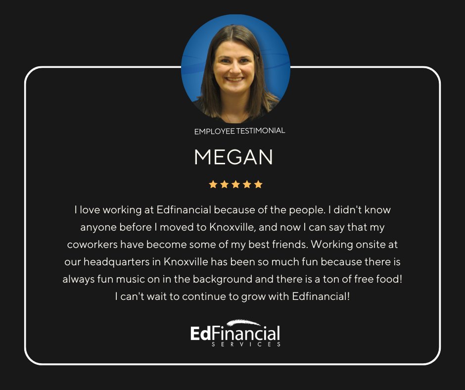 Check out Edfinancial.com/CurrentOpenings, and come grow with us! #knoxvillejobs #hiring #findajobyoulove
