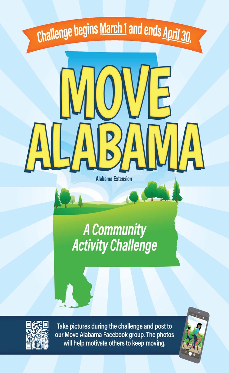 LiveWellAlabama's tweet photo. Move Alabama Challenge flyers are being distributed by participating AL County Extension Offices statewide! You can also download a flyer on our Move Alabama Facebook page.
The challenge begins March 1, let’s get moving, Alabama! #movealabama #movemore https://t.co/vnvYi1cMrD