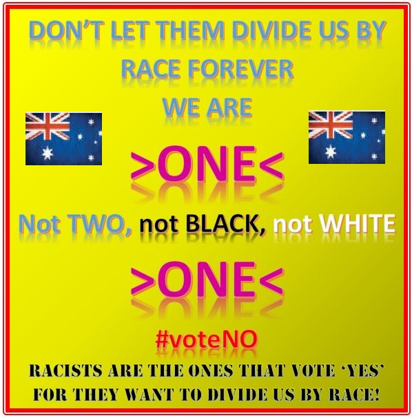 F1Bathurst2015's tweet photo. @nogulagsagain @WhosFibbing I can't believe that anyone would surrender their right to the likes of these people!
Racists are the ones that vote yes..... for they want to divide us by Race!
Stop trying to DIVIDE us albo.
We are >ONE<
Not TWO, not BLACK, not WHITE   >ONE<
Tell your friends
#voteNO https://t.co/ujf916PVKt
