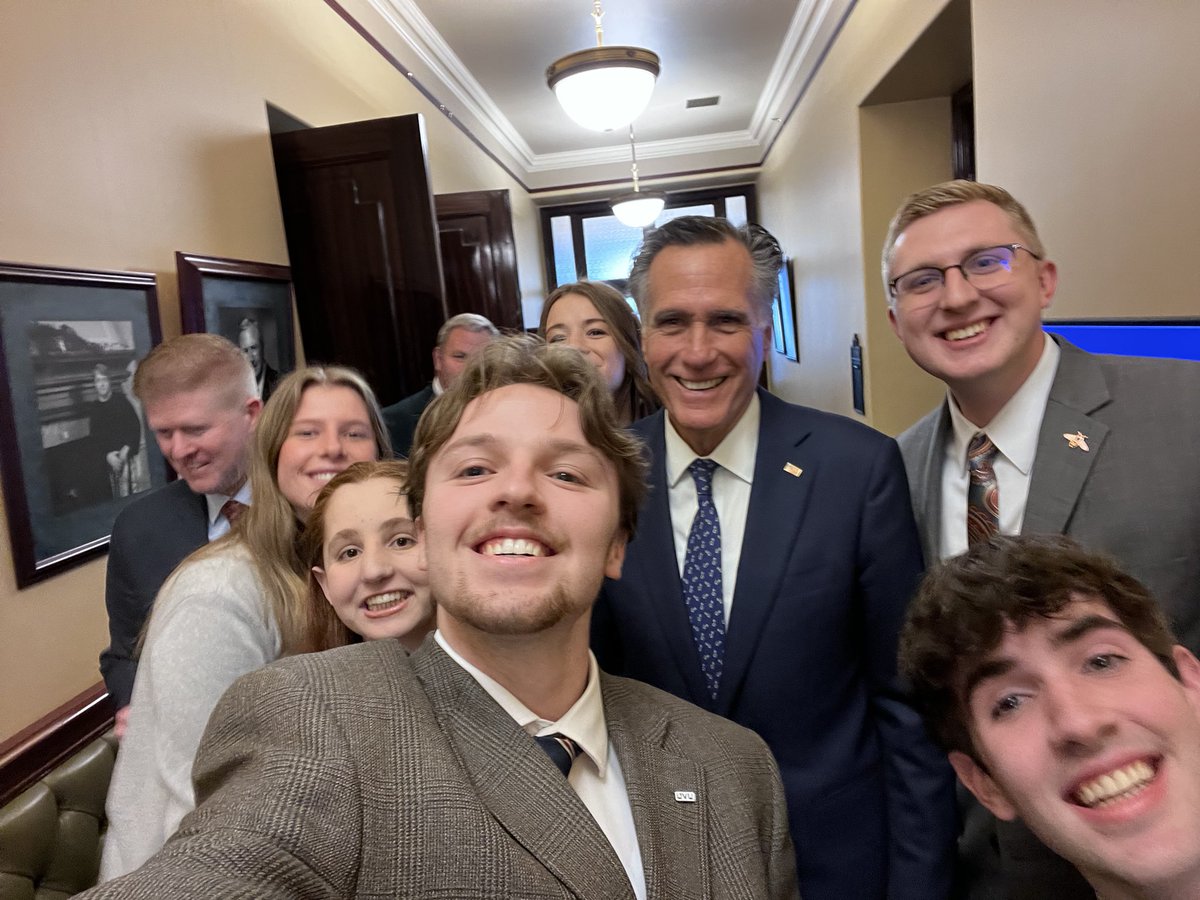 Senator Mitt Romney came to visit with today and my intern Jackson and others took a photo with him !
