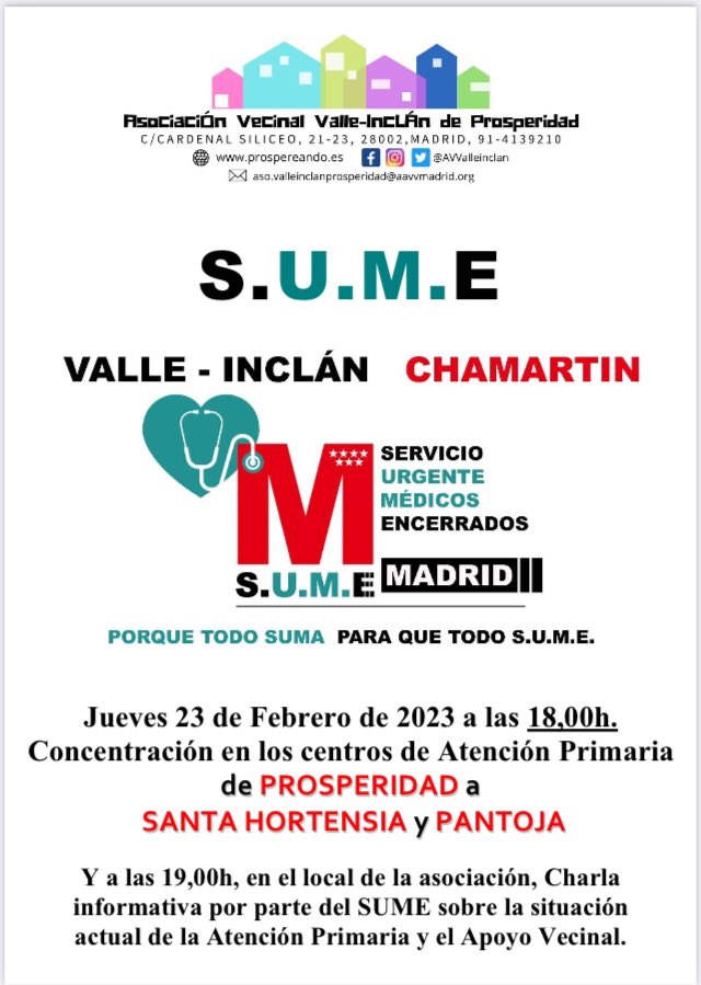 #SUME Valle Inclán-Porperidad sale este jueves a hacer su ronda por los centros de la zona, luchando por la #SanidadPublica #YoApoyoAPrimaria #EncierroMedicosManoteras #Manoters