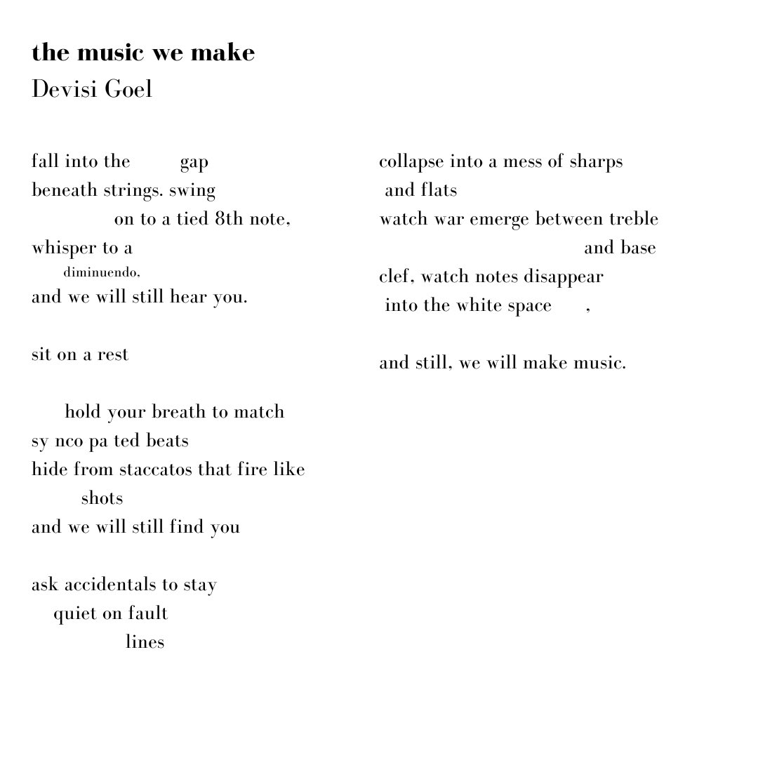 The Music We Make. This poem uses music as a lens to see the mass shootings, natural disasters such as earthquakes, and ongoing conflicts and wars, and speaks to the strength and resilience of human spirit through it all. #shooting #war #earthquake #music # poetry #poetryspurpose