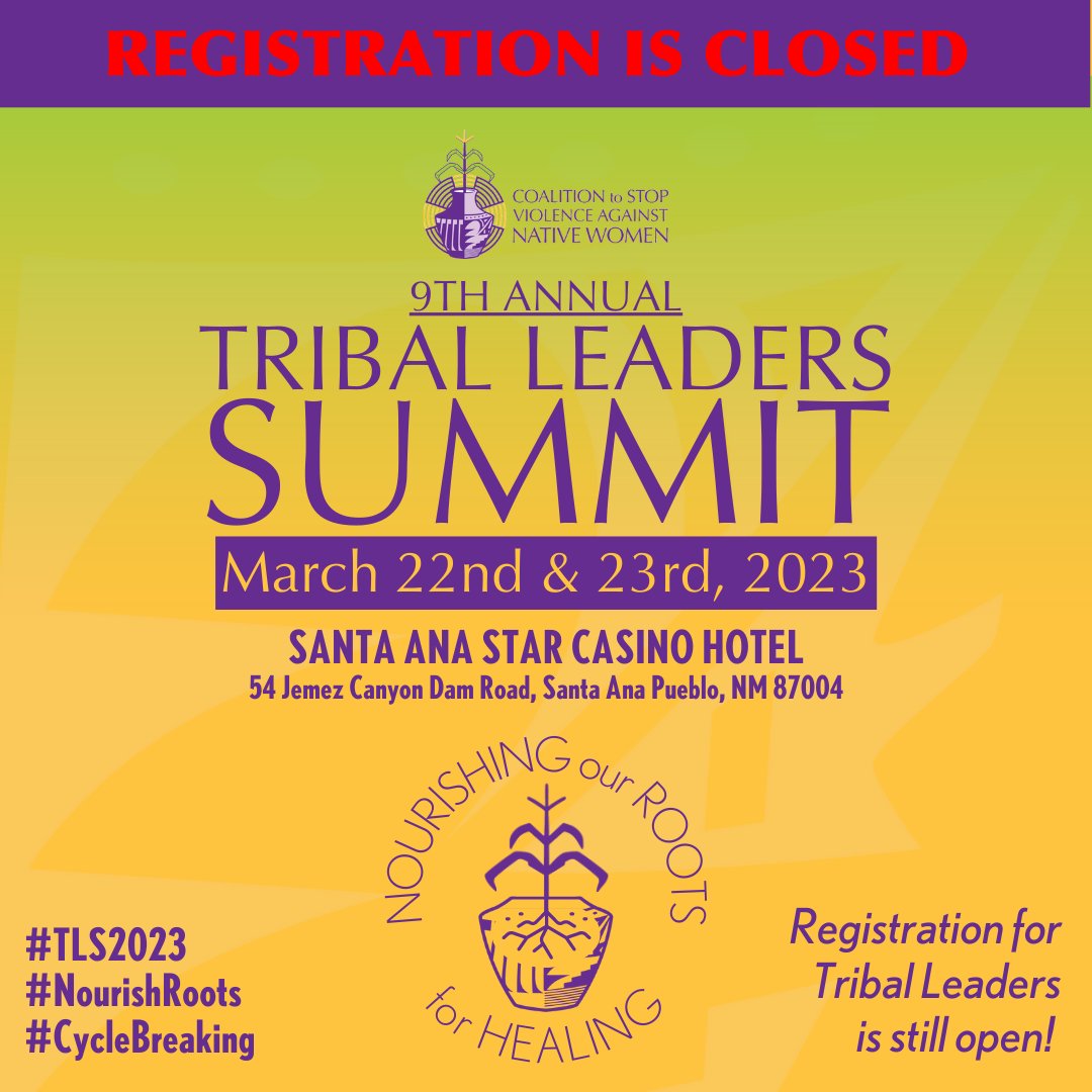 CSVANW's tweet photo. Registration is closed for our 9th Annual Tribal Leaders Summit. Thank you all who registered! We are excited to convene & share space in-person with ya’ll on March 22 & 23, 2023
Tribal Leaders reg: https://t.co/k7vrIn8akv
#TLS2023 #CSVANW #NourishRoots #CycleBreaking https://t.co/nxPLbQSE2O
