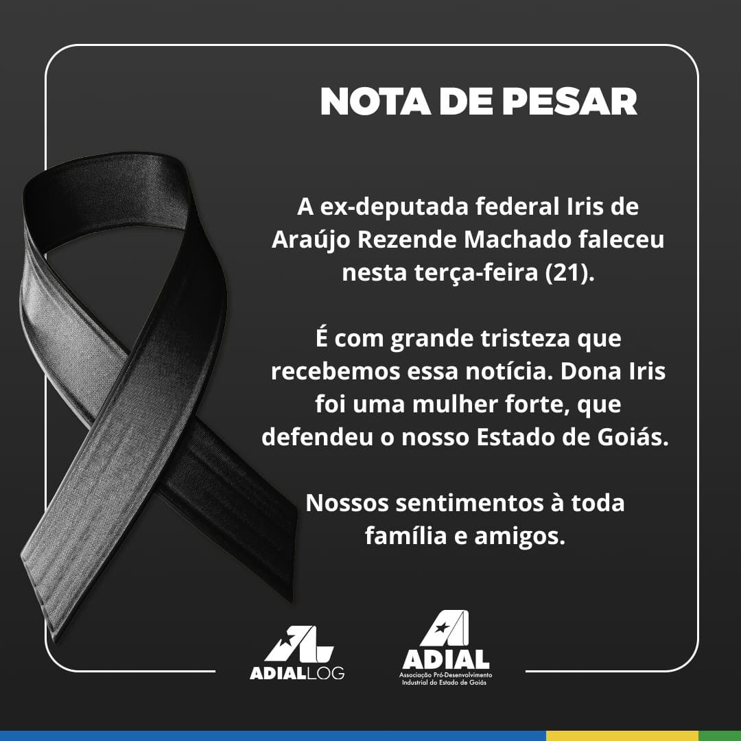 AdialGoias's tweet photo. A ex-deputada federal Iris de Araújo Rezende Machado faleceu nesta terça-feira (21).

É com grande tristeza que recebemos essa notícia. Dona Iris foi uma mulher forte, que defendeu o nosso Estado de Goiás. 

Nossos sentimentos à toda família e amigos. https://t.co/xYKgxJgZuD
