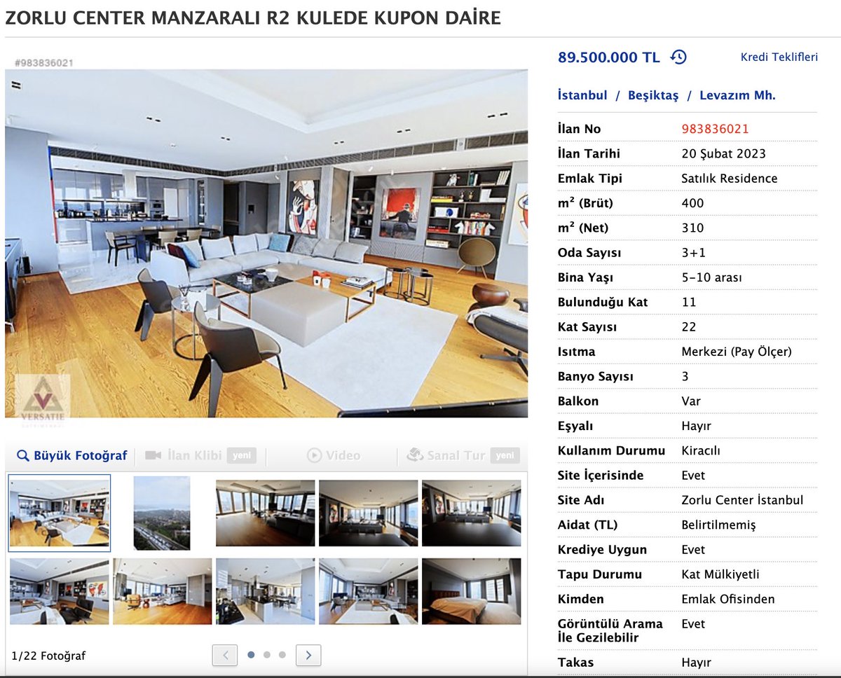 mnkalkan's tweet photo. Beşiktaş'ta, Zorlu Center manzaralı 3+1 kupon daire 89.500.000 TL. Florida'da, Al Capone'un malikanesi kıvamındaki villa 2.150.000 $. Florida'daki villa, Beşiktaş'taki daireden yüzde 55 daha ucuz. Türkiye’deki emlak piyasası, yedi başlı bir ejdere dönüşmüş durumda. https://t.co/CTZ5hLE8aI