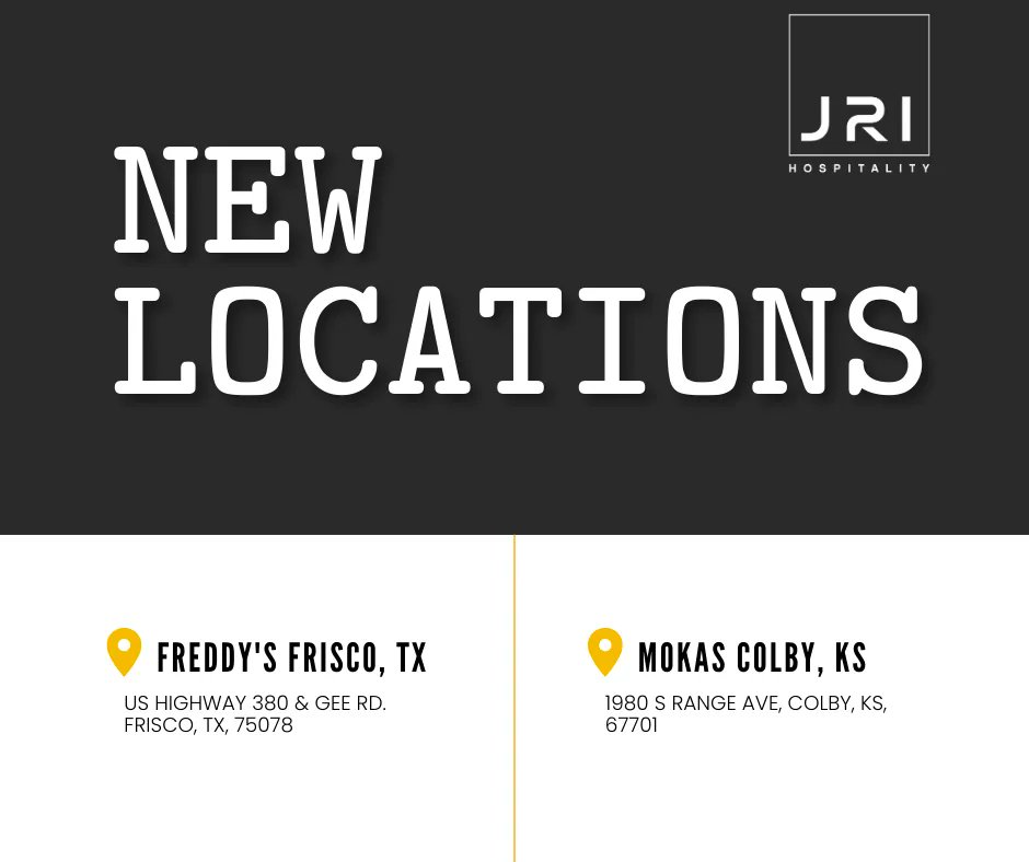 JRIHospitality's tweet photo. JRI Hospitality is excited to announce that we are expanding in Texas and Kansas! Make sure to keep an eye out for our new locations opening soon. 
#JRIHospitality #NewLocations https://t.co/CAqNKpz6Hp