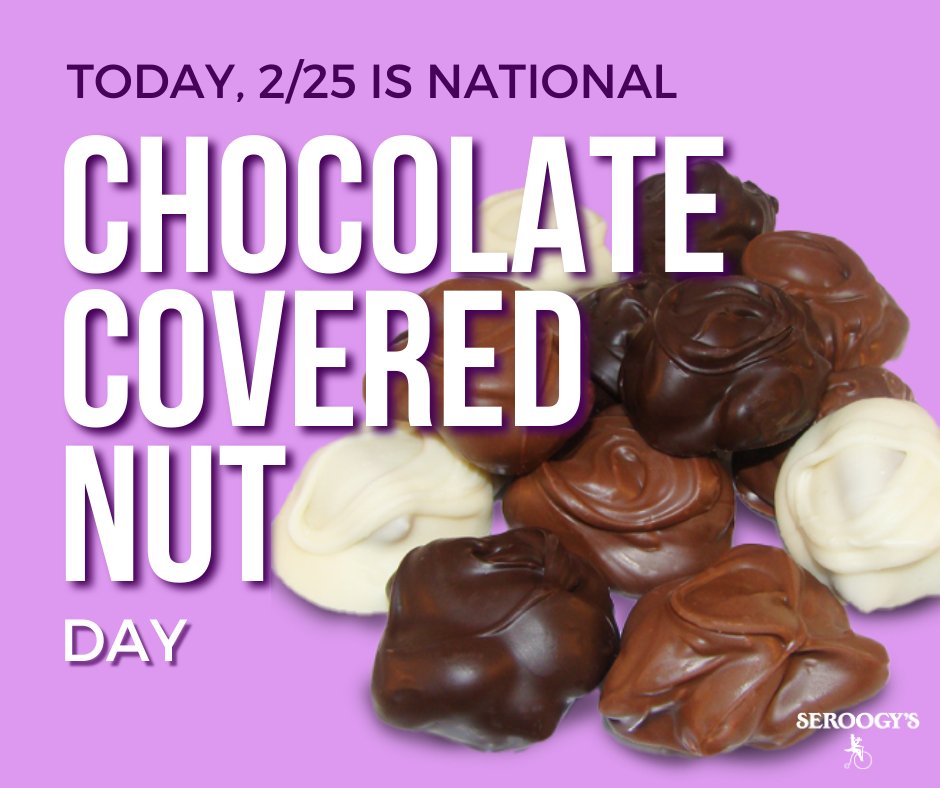 seroogys's tweet photo. Enjoy the day with our Almond, Walnut, Brazil, Peanut, Cashew and Pecan nut clusters covered in chocolate! Stop into our stores for your favorites! 

#nationalchocolatecoverednutday https://t.co/2lyxIfjbB4