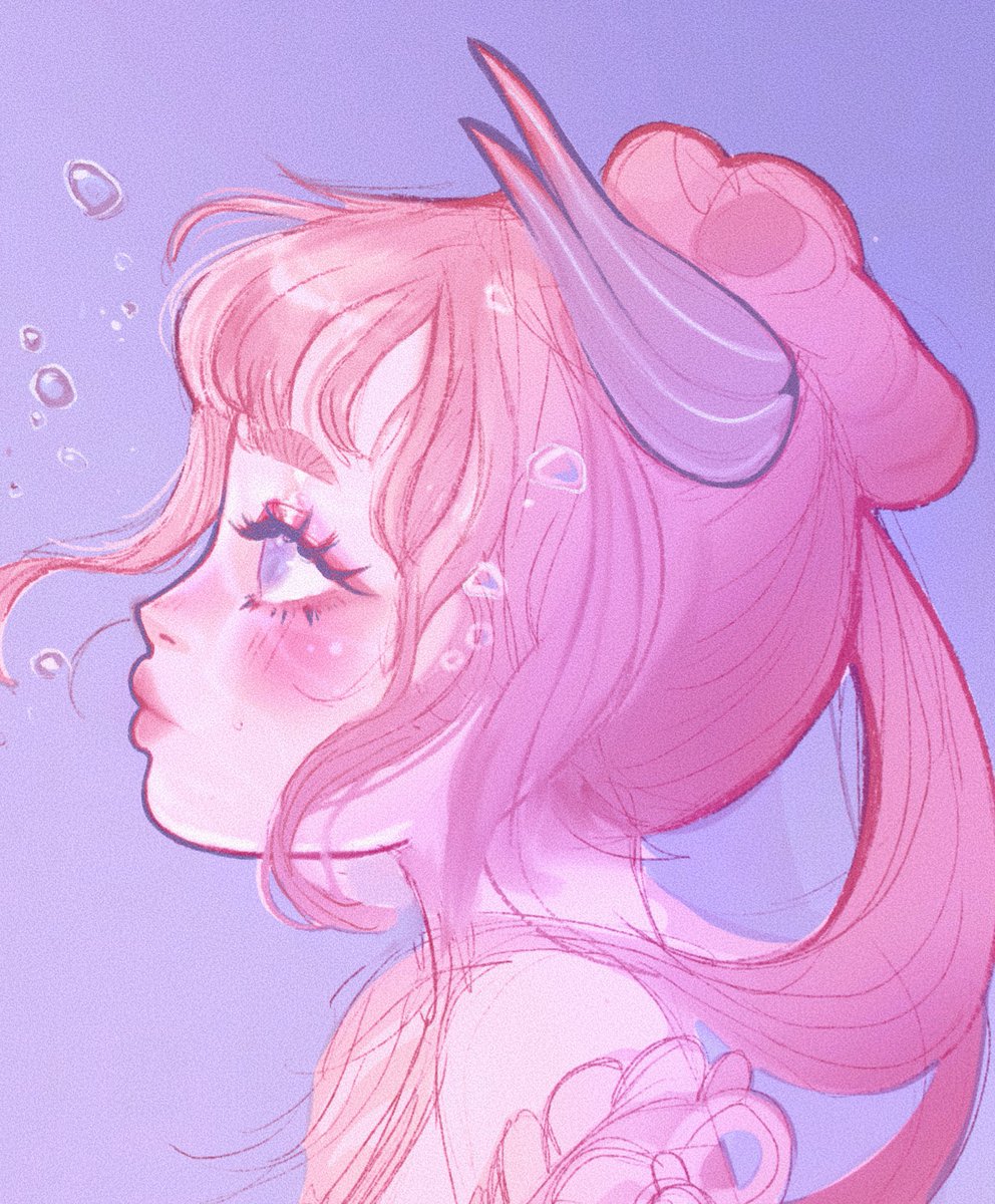 sangonomiya kokomi 1girl solo pink hair long hair blush bubble from side  illustration images