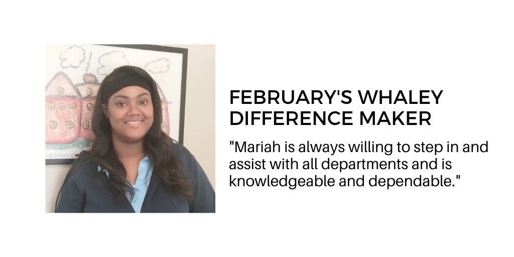 WhaleyChildren's tweet photo. Meet our first difference maker of the month, Mariah. She began her employment as a Youth Specialist prior to being promoted to Compliance Coordinator. https://t.co/RxzzcT3I31