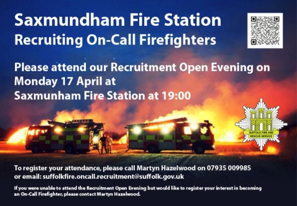 Saxmundham Fire Station (@saxmundhamfire) on Twitter photo We need YOU! ๐จโ๐๐ฉโ๐
It's recruitment time at Suffolk Fire and Rescue Service and we are hiring on-call firefighters at Saxmundham Fire Station come and meet the crew and find out more what it takes to be an on-call firefighter ๐
Follow link for more info suffolk-firefighters.co.uk/being-an-on-caโฆ We need YOU! ๐จโ๐๐ฉโ๐
It's recruitment time at Suffolk Fire and Rescue Service and we are hiring on-call firefighters at Saxmundham Fire Station come and meet the crew and find out more what it takes to be an on-call firefighter ๐
Follow link for more info suffolk-firefighters.co.uk/being-an-on-caโฆ