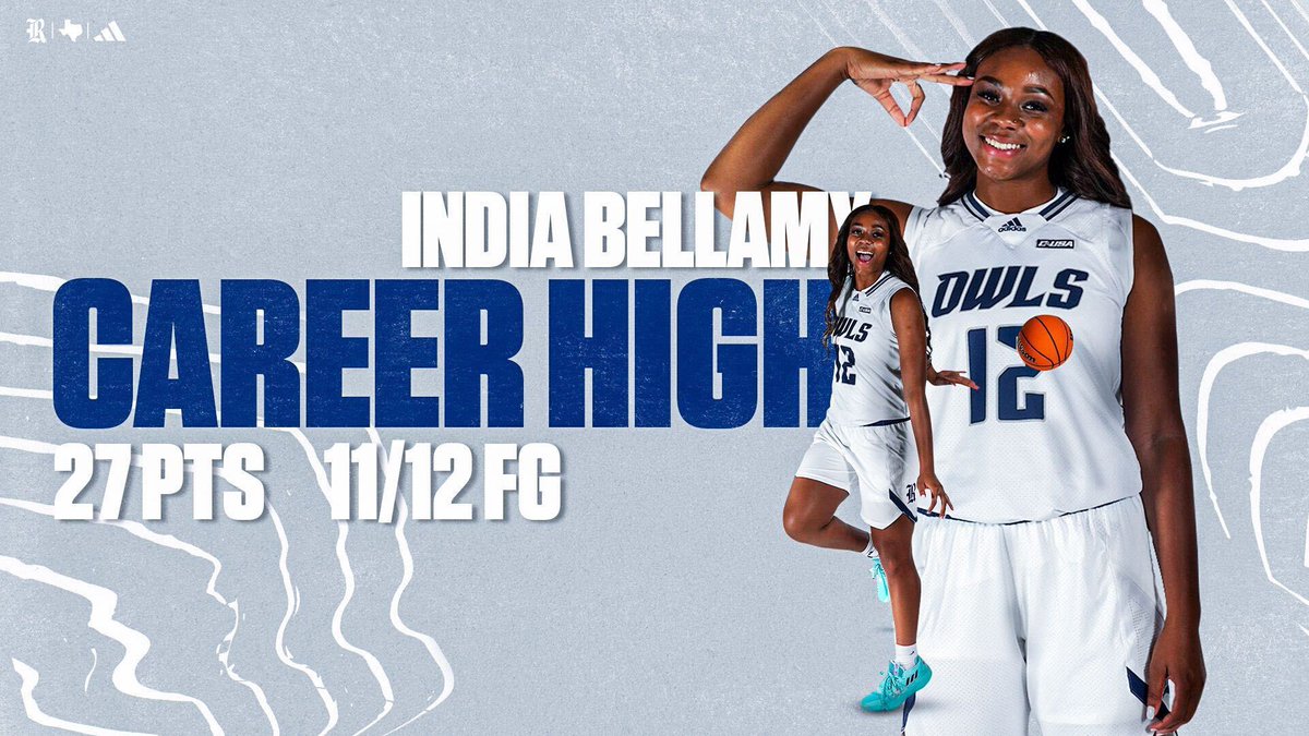 RiceWBB's tweet photo. She’s like that. 

India Bellamy reached a new career high last Saturday at WKU! 

#GoOwls👐 x #AtOwlCost https://t.co/KatH76Wyuh