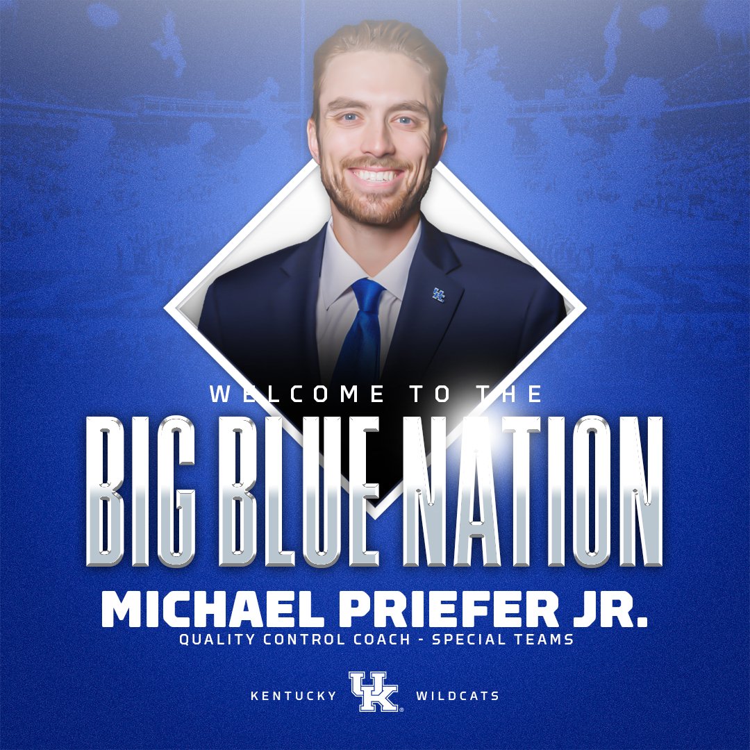 UKFootball's tweet photo. Head Coach @UKCoachStoops announced two staff updates: the promotion of CJ Conrad from graduate assistant to a quality control coach for offense and the hiring of quality control coach for special teams Michael Priefer Jr.

📰https://t.co/BsUM08WhOw https://t.co/Yt6NhOnV8R