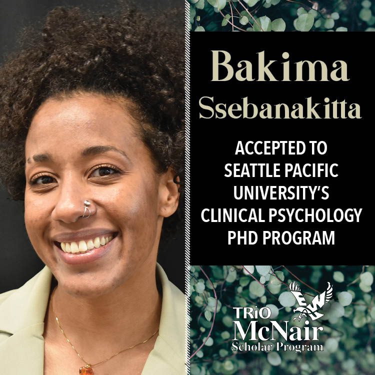 ewumcnair's tweet photo. Congratulations to EWU McNair Scholar Bakima Ssebanakitta! Bakima has been accepted to Seattle Pacific University’s Clinical Psychology PhD program.
https://t.co/3tTwnPRDP7
#EWU #McNairScholars #clinicalpsychology #seattlepacificuniversity #PhD https://t.co/9c1uNKNUte
