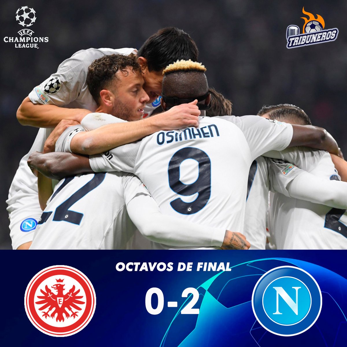 primatesdeporte's tweet photo. El #Napoli derrota al Eintracht Frankfurt dos goles a cero en la ida de los octavos de final de la #ChampionsLeague. https://t.co/cbC6Hw6rWB