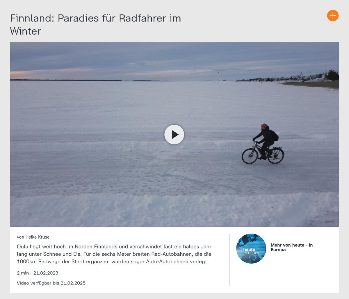 The newest video about Oulu: "Finnland: Paradies für Radfahrer im Winter" by <a href="/ZDF/">ZDF</a> 
zdf.de/nachrichten/he…

<a href="/CityMasterclass/">CityMasterclass</a> #MeanwhileInOulu #Oulu w/ <a href="/harrivaarala/">Harri Vaarala</a>