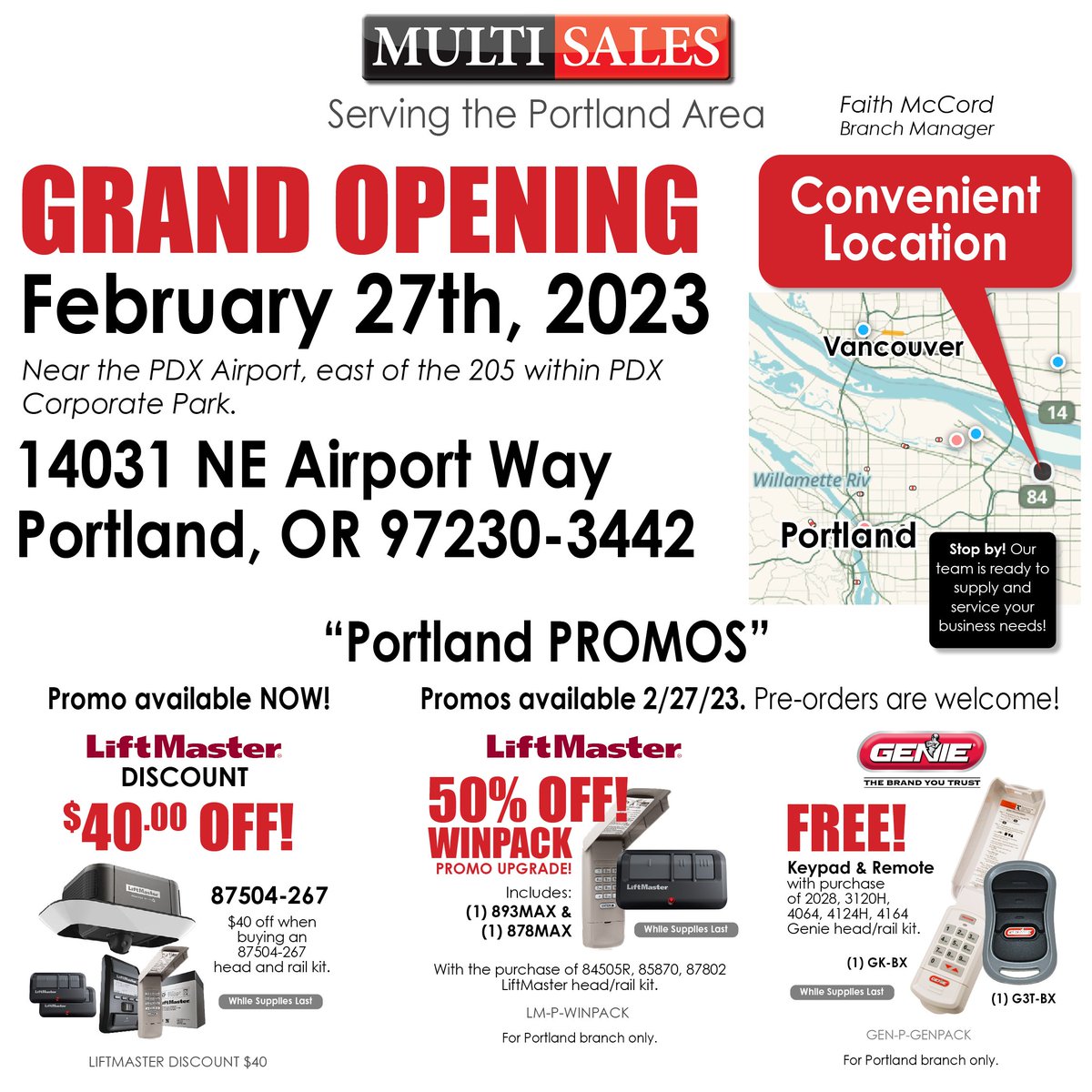 Multi Sales: New Branch Grand Opening in Portland, OR. On Monday February 27th, 2023. Convenient Location. Special Portland Promos #MultiSales #YourOneStopShop