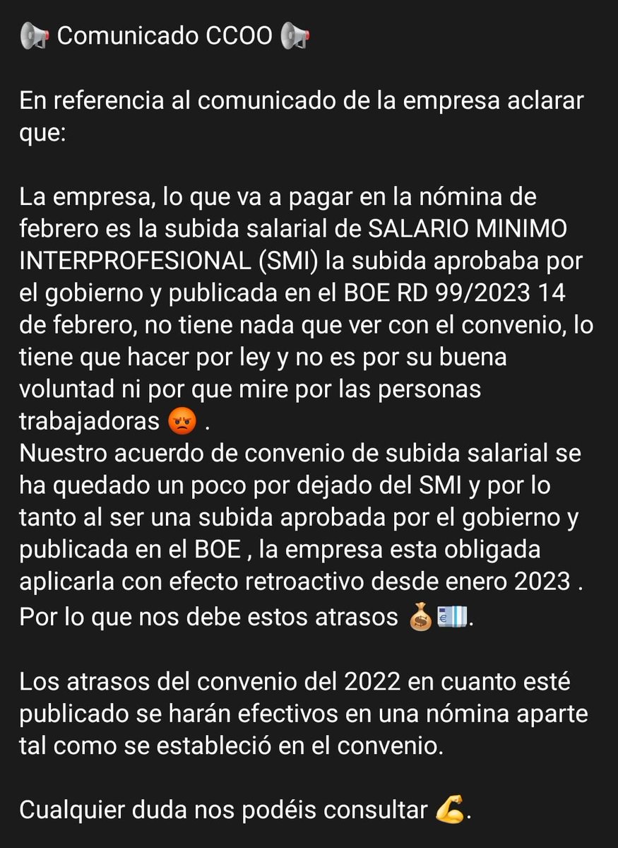 ccoofragadis's tweet photo. Aclaración al comunicado de @FragadisSPAR como le da la vuelta @ccoo_serveiscat https://t.co/MmaYHugR9V