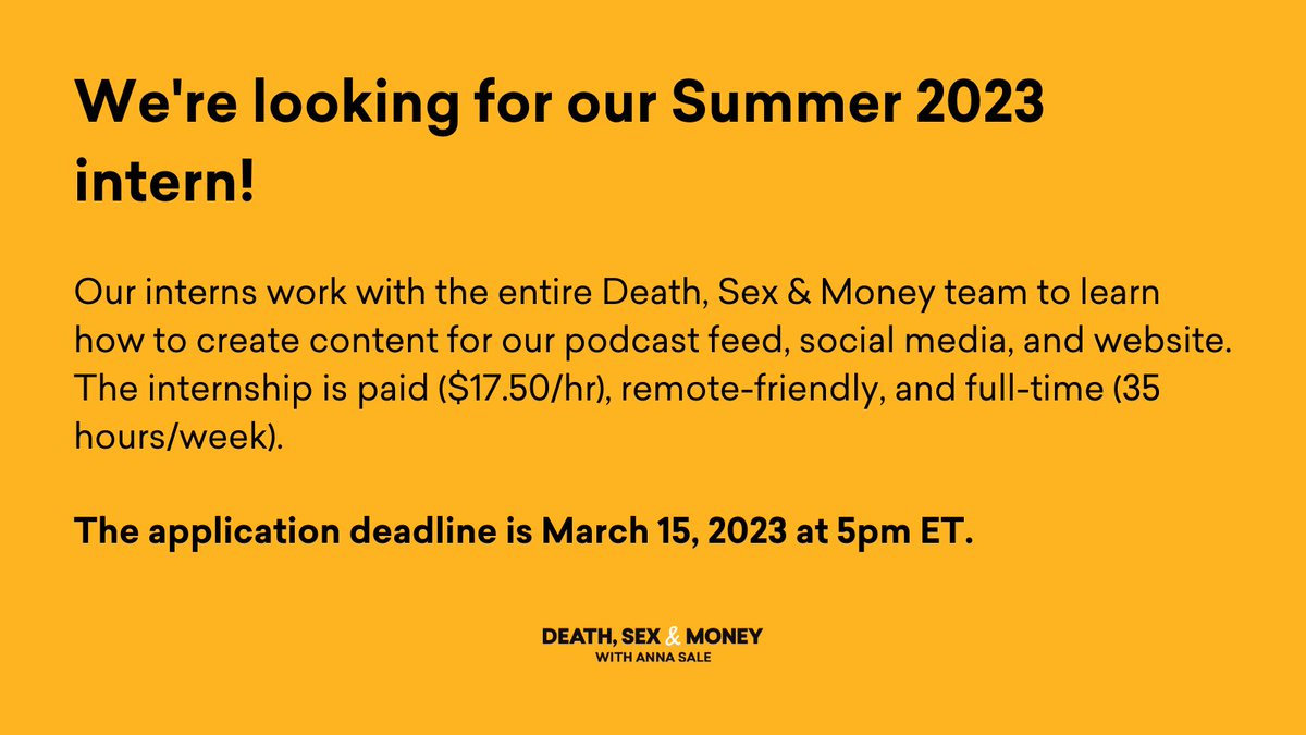 Come join us this summer as our next intern! This is a paid, full-time, remote-friendly role from June-August 2023. Current students and recent grads are welcome! Read more, spread the word, and apply by Wednesday, March 15, at 5p ET: bit.ly/3kguPnn