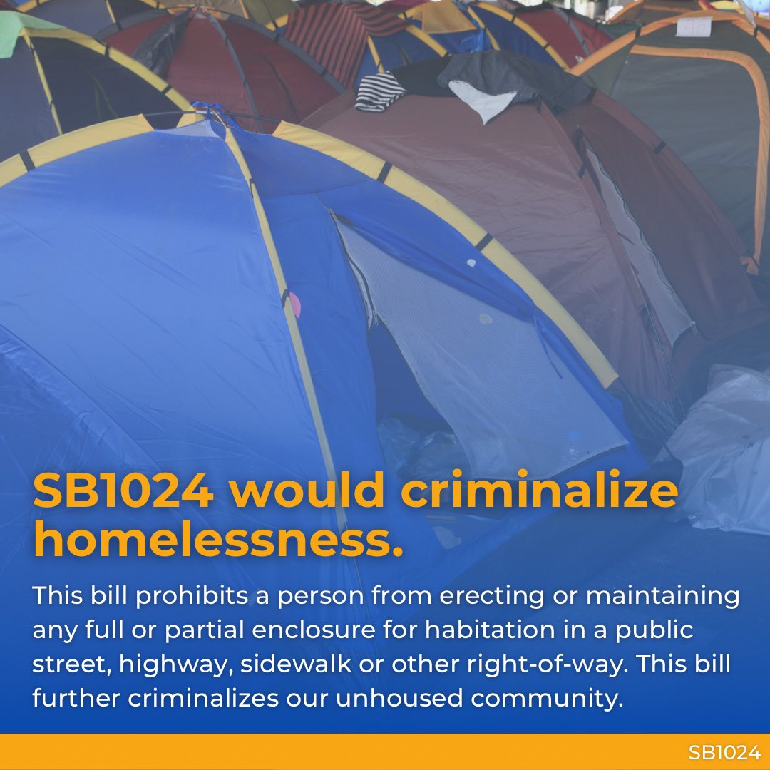 AZSenateDems's tweet photo. 🚨Did you know? #SB1024 further criminalizes Arizona's unhoused community. https://t.co/O5aMIgDM15