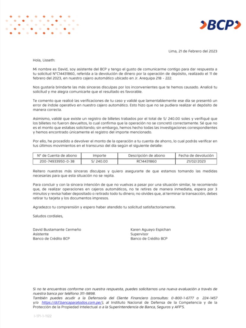 cholaqresuelve's tweet photo. Jamás usen los cajeros para depósitos del @BCPComunica. El 11 de febrero se quedó con cerca de 5000 soles y ahora me dicen que solo hay 240 soles. He esperado que me respondan con su santa gana y asumen que solo debo ¿creerles? Que más de 80 billetes se convirtieron en 240 soles. https://t.co/7AVHJxFjcw