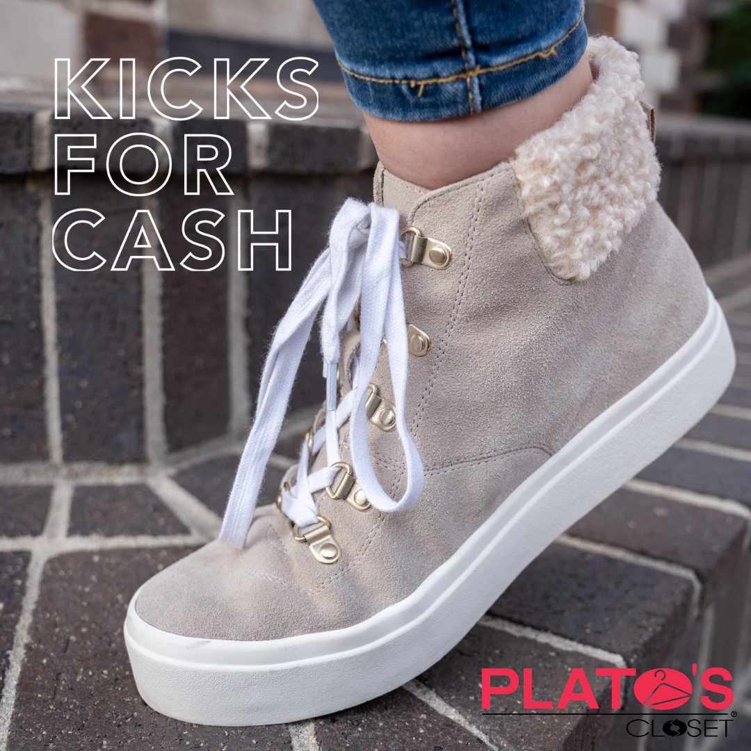 PlatosClosetRH's tweet photo. Sell 3 or more pair &amp; receive extra $5 Plato’s bucks! https://t.co/EgZ4MnLDJc