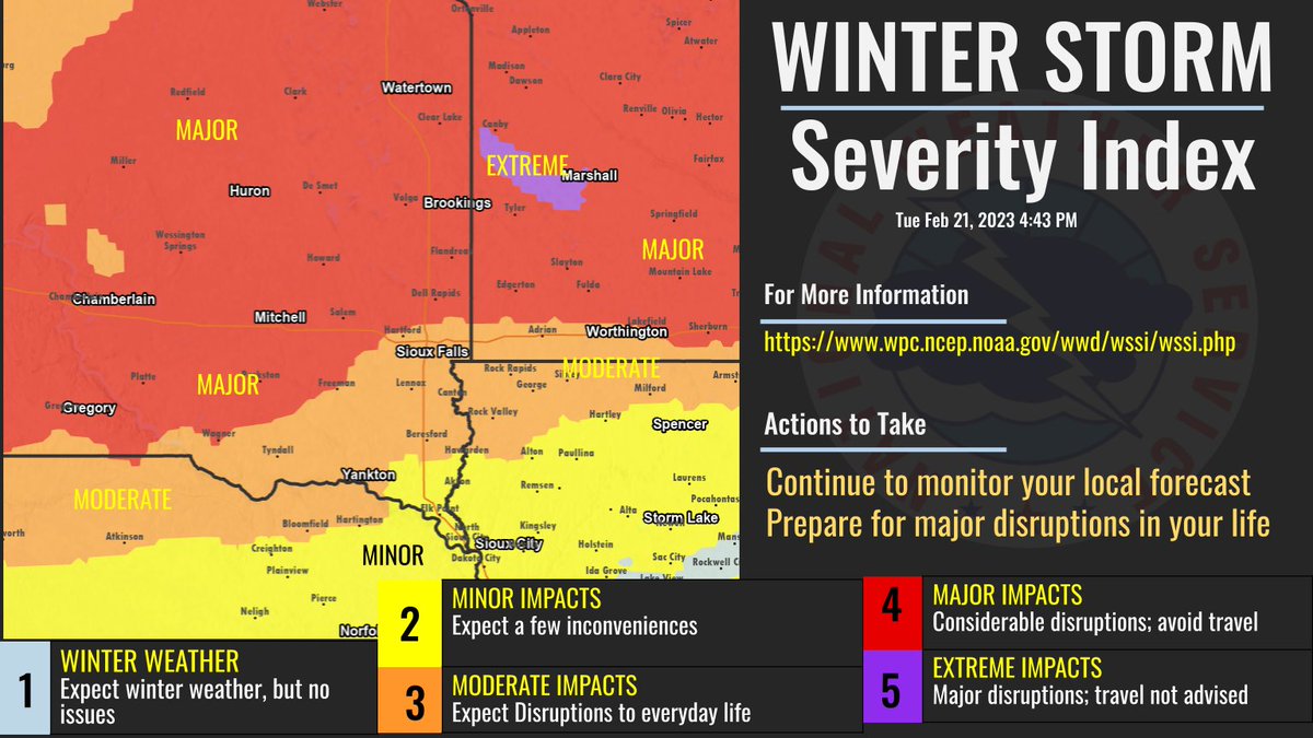 The winter storm severity index, which helps gauge potential impacts from winter weather, continues to indicate widespread major to even extreme impacts from this continuing storm into Thursday. 

The combination of high snow amounts and strong wind will lead to dangerous travel.