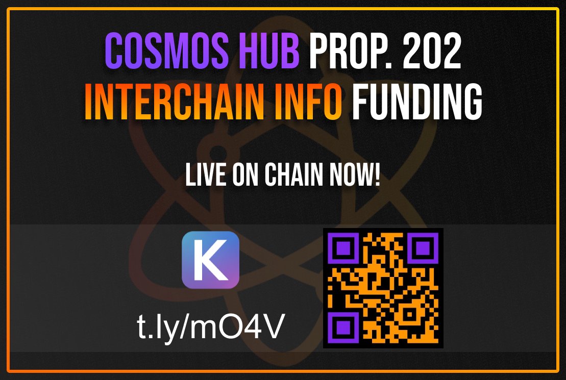 TendermintTimmy's tweet photo. Today we put our first #Cosmos proposal on-chain, a personal first for myself too!🚀
Our first funding prop for @InterchainInfo is now live on the Hub!
🔗: https://t.co/P74h3Psrii
As always, our DMs are open & we encourage public discourse!
Hub Forums:
https://t.co/ffArqrMXu0 https://t.co/NKUOxzmDRG