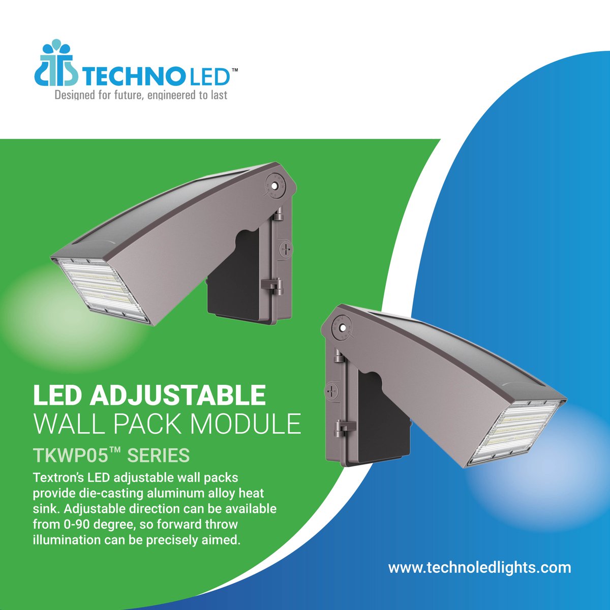LightsTektron's tweet image. LED ADJUSTABLE WALL PACK MODULE TKWP05TM SERIES
Textron’s LED adjustable wall packs provide die-casting aluminum alloy heat sink. 
technoledlights.com/product/led-ad…
#LED #ledlight #LEDWallPacks #OUTDOORLIGHTS #technoledlights #LEDADJUSTABLEWALLPACK #TKWP05TMSERIES