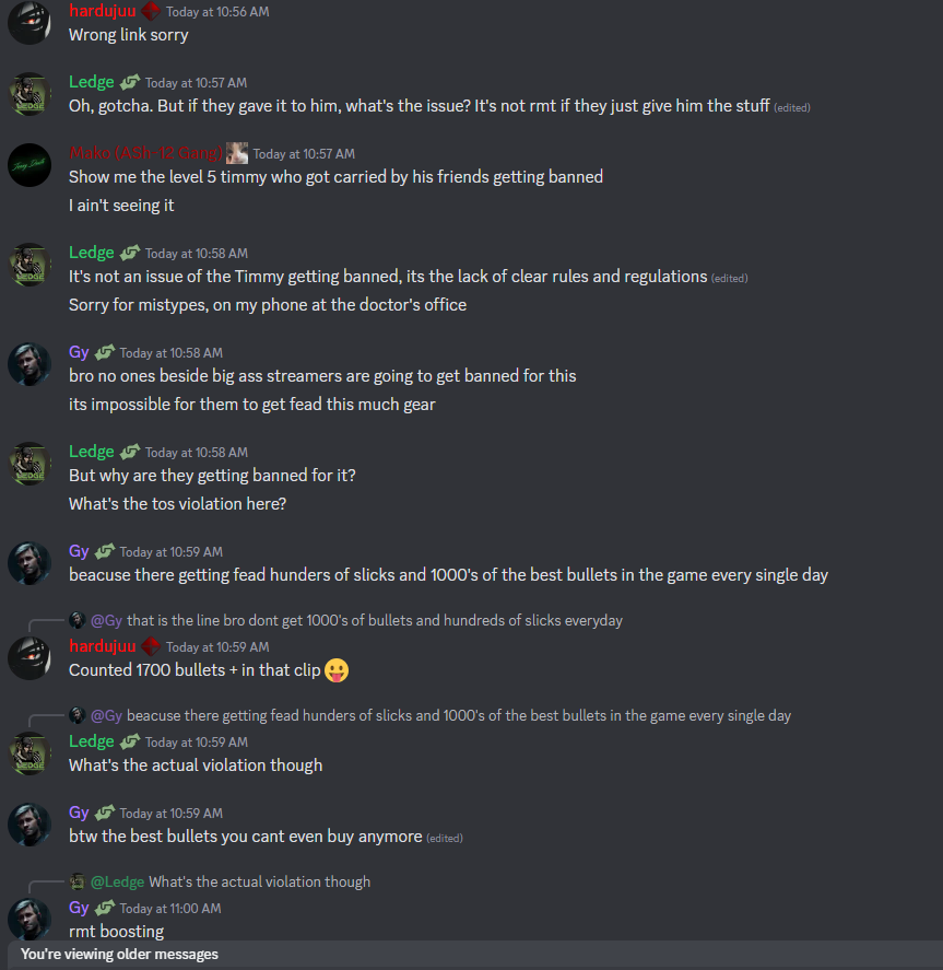 ViibiinTV's tweet photo. These were sent to me from a couple of different people from the SHERPA discord, but I am glad that @bstategames will talk about it nonstop in private discords but not say anything to the community. Notice apple says he can drop 10 altyns and be fine? That's kinda weird :) https://t.co/vJvTcPmxnB